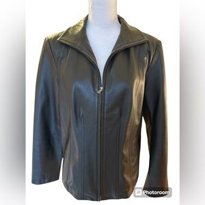 Kenneth Cole Reaction black leather jacket.  Size L.